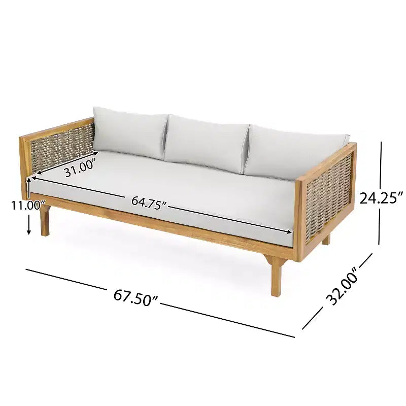 Daybed a 3 posti imbottito in legno di acacia rustico Pascal di Christopher Knight Home con tavolino da caffè