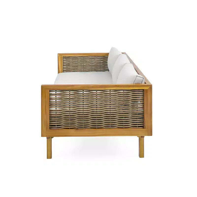 Daybed a 3 posti imbottito in legno di acacia rustico Pascal di Christopher Knight Home con tavolino da caffè