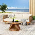 Daybed a 3 posti imbottito in legno di acacia rustico Pascal di Christopher Knight Home con tavolino da caffè