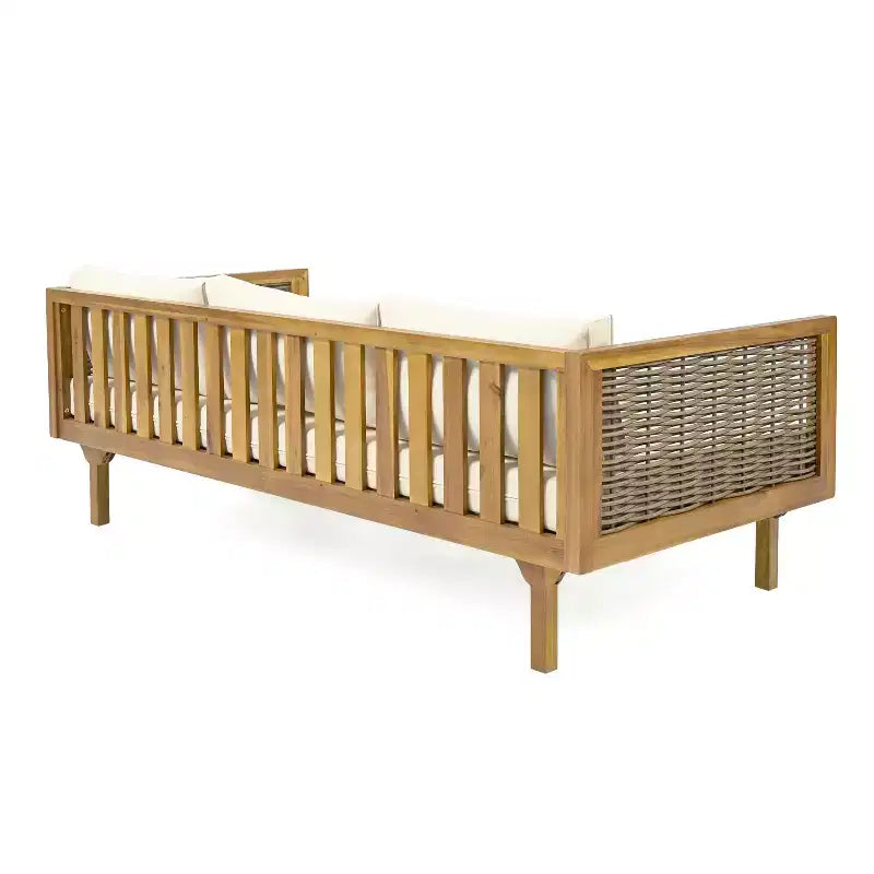 Daybed a 3 posti imbottito in legno di acacia rustico Pascal di Christopher Knight Home con tavolino da caffè