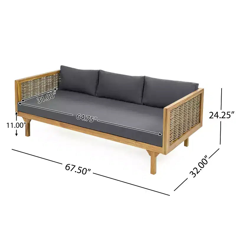 Daybed a 3 posti imbottito in legno di acacia rustico Pascal di Christopher Knight Home con tavolino da caffè