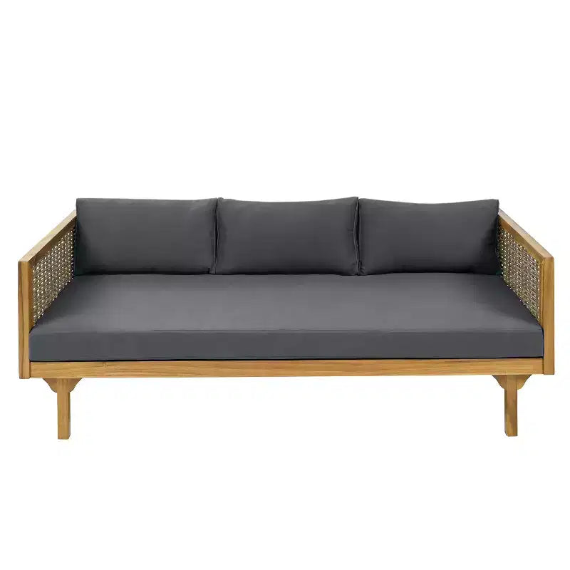 Daybed a 3 posti imbottito in legno di acacia rustico Pascal di Christopher Knight Home con tavolino da caffè
