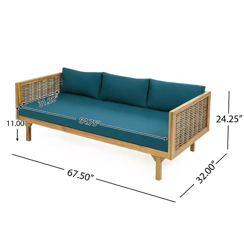 Daybed a 3 posti imbottito in legno di acacia rustico Pascal di Christopher Knight Home con tavolino da caffè