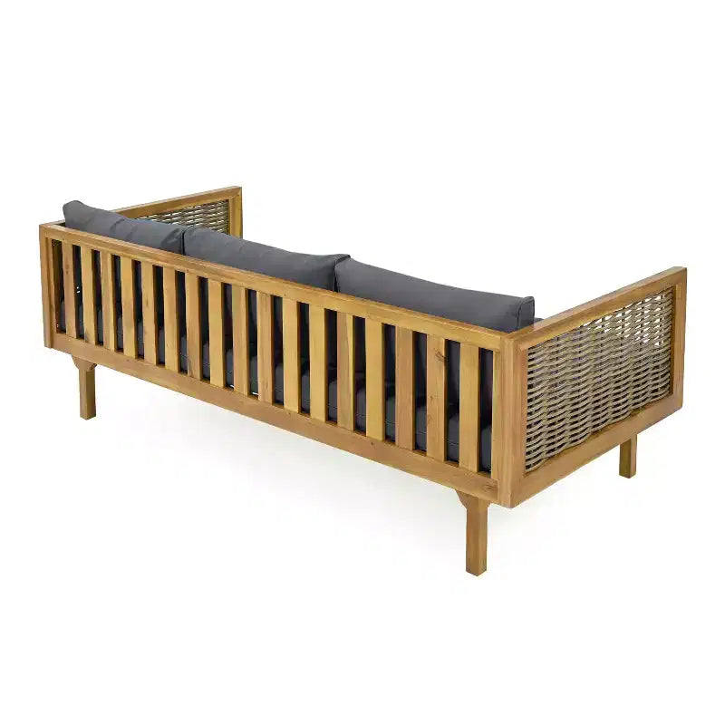 Daybed a 3 posti imbottito in legno di acacia rustico Pascal di Christopher Knight Home con tavolino da caffè