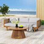 Daybed a 3 posti imbottito in legno di acacia rustico Pascal di Christopher Knight Home con tavolino da caffè