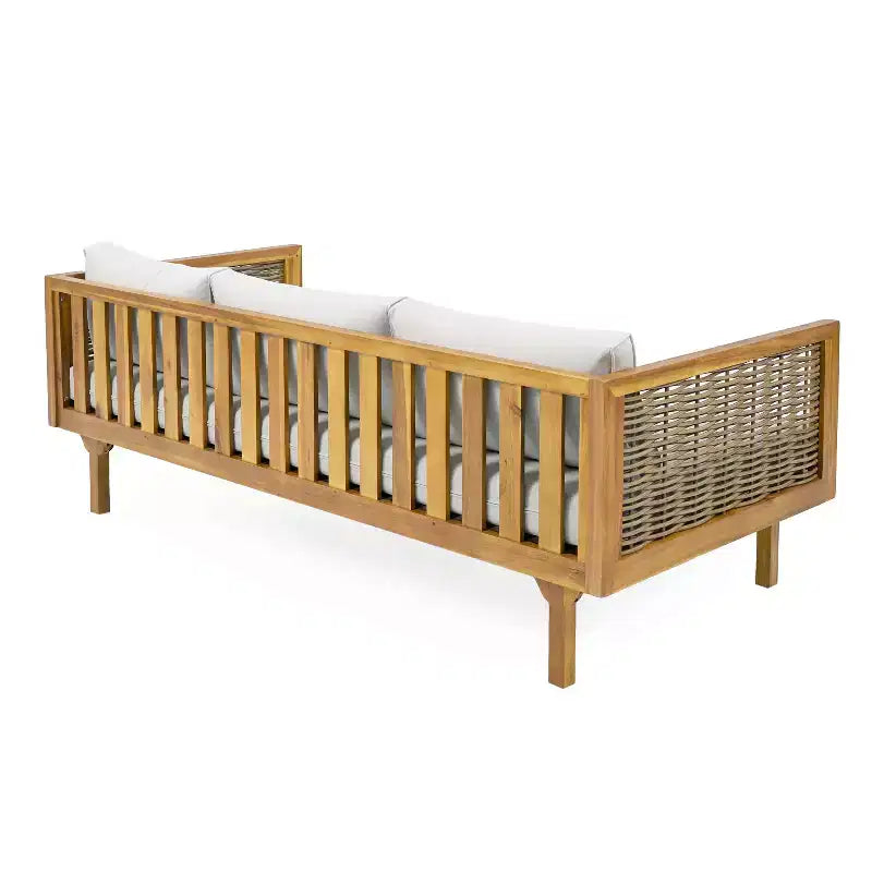 Daybed a 3 posti imbottito in legno di acacia rustico Pascal di Christopher Knight Home con tavolino da caffè