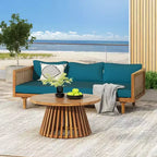 Daybed a 3 posti imbottito in legno di acacia rustico Pascal di Christopher Knight Home con tavolino da caffè