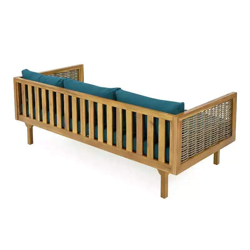 Daybed a 3 posti imbottito in legno di acacia rustico Pascal di Christopher Knight Home con tavolino da caffè