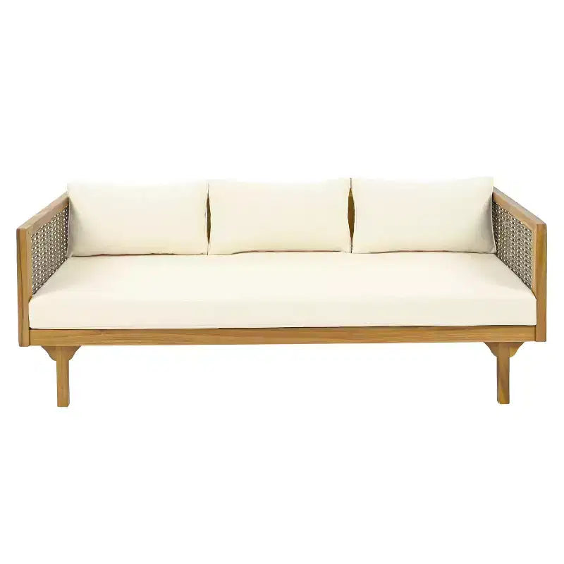 Daybed a 3 posti imbottito in legno di acacia rustico Pascal di Christopher Knight Home con tavolino da caffè