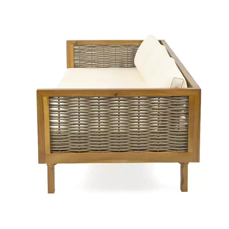 Daybed a 3 posti imbottito in legno di acacia rustico Pascal di Christopher Knight Home con tavolino da caffè