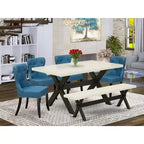 Set da pranzo HomeStock da 6 pezzi, sedie in lino blu