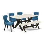 Set da pranzo HomeStock da 6 pezzi, sedie in lino blu