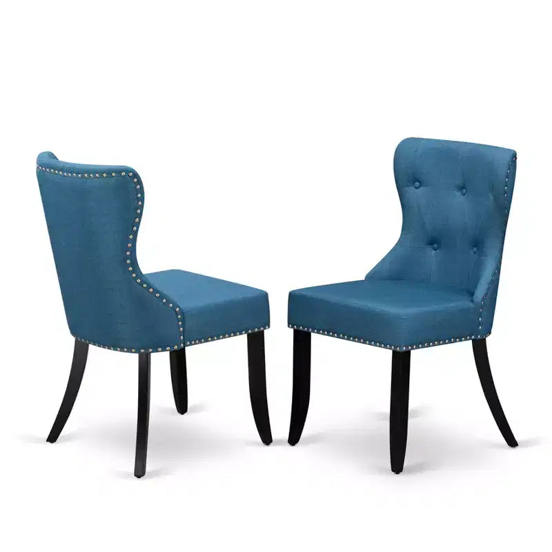 Set da pranzo HomeStock da 6 pezzi, sedie in lino blu