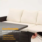 Set da giardino Heynemo da 7 pezzi con tavolo da pranzo e sedie, set da conversazione in vimini resistente alle intemperie con pouf e seduta da esterno dallo schienale alto e curvo