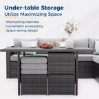 Heynemo Set conversazione da esterno 7 pezzi, divano componibile in vimini resistente a tutte le intemperie, tavolo da pranzo, sedie e pouf, telaio in acciaio