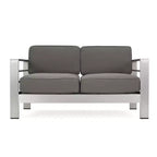 GDFStudio Crested Bay, Set da conversazione da esterno a 4 posti in alluminio con focolare grigio chiaro