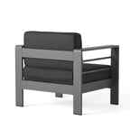 GDFStudio Crested Bay, Set da conversazione da esterno a 4 posti in alluminio con focolare grigio chiaro