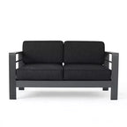 GDFStudio Crested Bay, Set da conversazione da esterno a 4 posti in alluminio con focolare grigio chiaro
