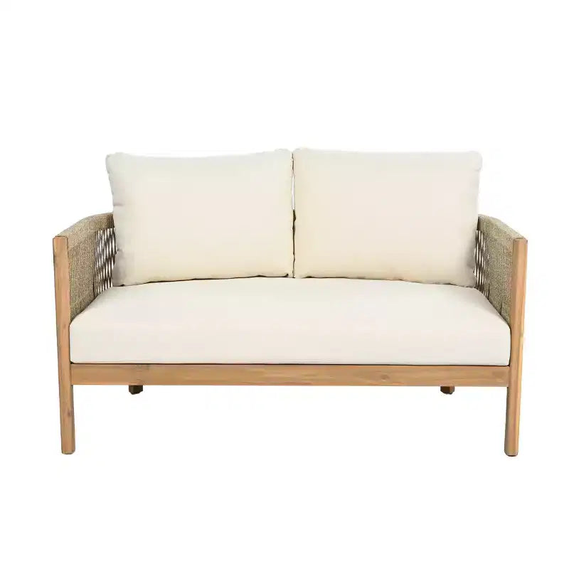 Set di sedute da esterno Christopher Knight Home Gillian, 4 pezzi, in legno di acacia e corda intrecciata