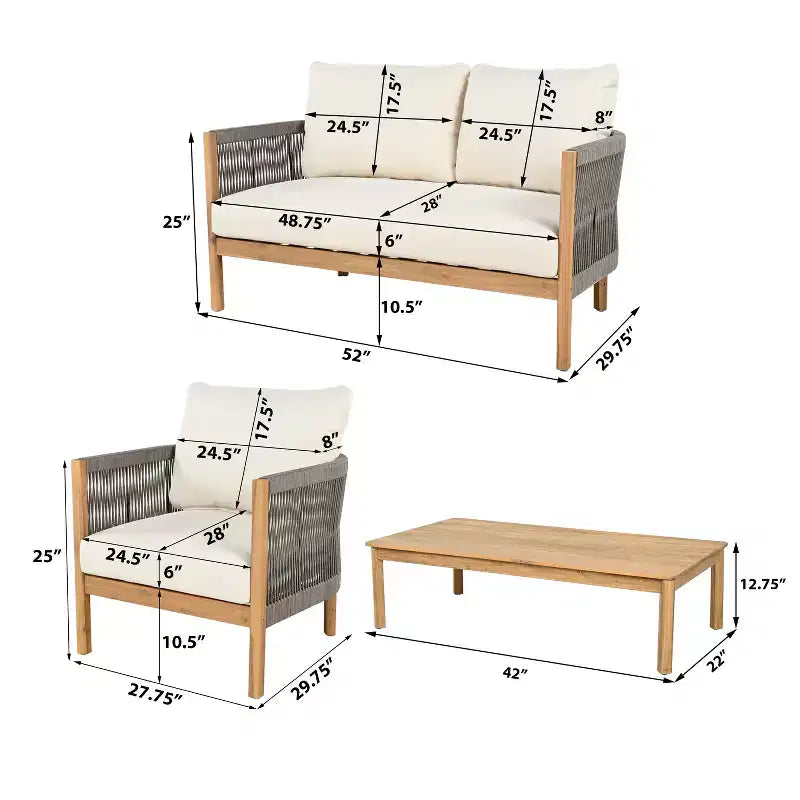 Set di sedute da esterno Christopher Knight Home Gillian, 4 pezzi, in legno di acacia e corda intrecciata