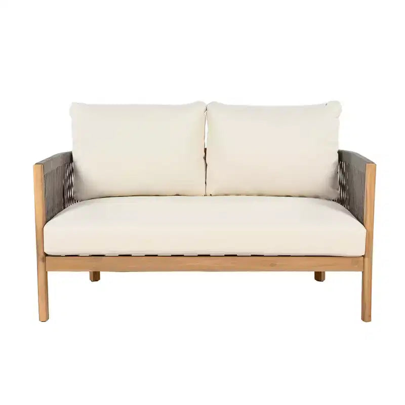 Set di sedute da esterno Christopher Knight Home Gillian, 4 pezzi, in legno di acacia e corda intrecciata