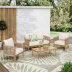 Set di sedute da esterno Christopher Knight Home Gillian, 4 pezzi, in legno di acacia e corda intrecciata