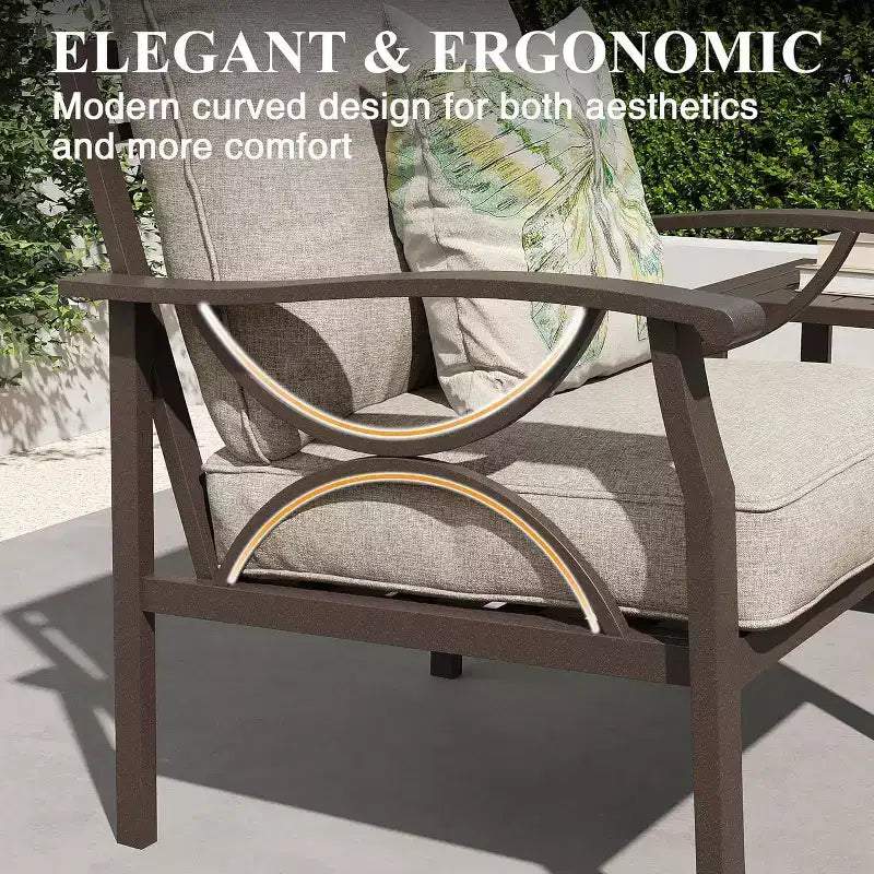Set di mobili da esterno Heynemo, set conversazione da patio da 8 pezzi con tavolino, tavolino laterale e pouf, set di mobili in metallo per veranda, grigio
