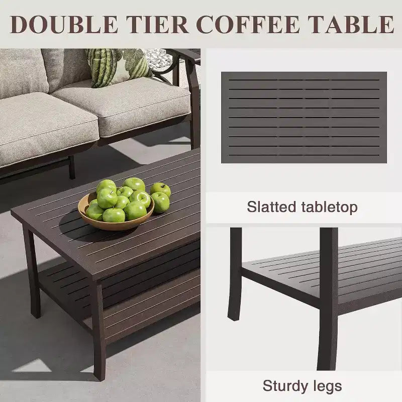 Set di mobili da esterno Heynemo, set conversazione da patio da 8 pezzi con tavolino, tavolino laterale e pouf, set di mobili in metallo per veranda, grigio
