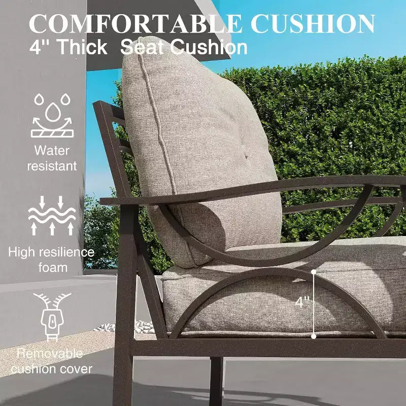 Set di mobili da esterno Heynemo, set conversazione da patio da 8 pezzi con tavolino, tavolino laterale e pouf, set di mobili in metallo per veranda, grigio