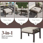 Set di mobili da esterno Heynemo, set conversazione da patio da 8 pezzi con tavolino, tavolino laterale e pouf, set di mobili in metallo per veranda, grigio