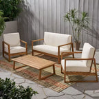 Set da conversazione per esterni 4 posti Christopher Knight Home Bringier in legno di acacia con cuscini resistenti all'acqua