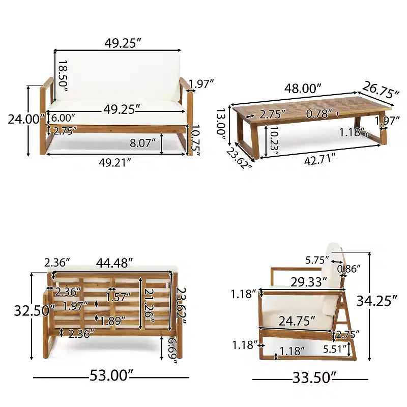 Set da conversazione per esterni 4 posti Christopher Knight Home Bringier in legno di acacia con cuscini resistenti all'acqua