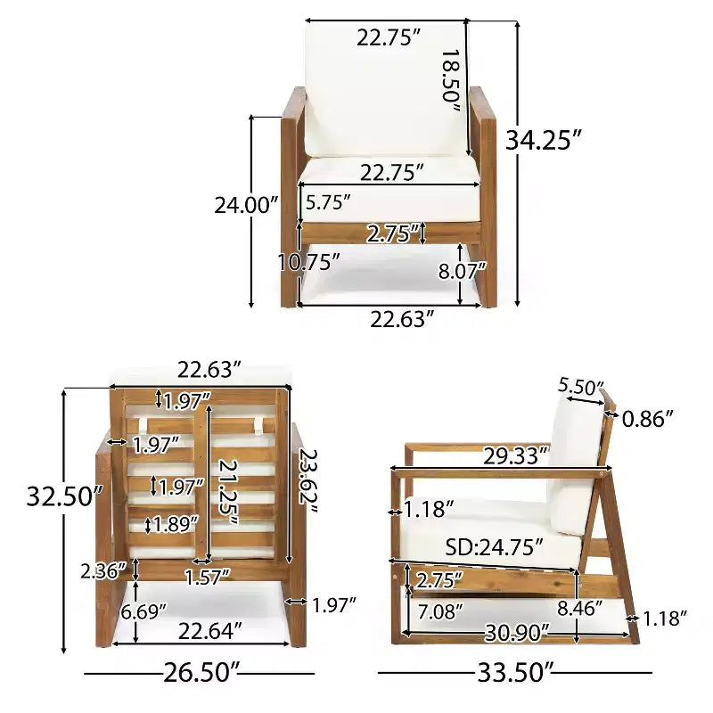 Set da conversazione per esterni 4 posti Christopher Knight Home Bringier in legno di acacia con cuscini resistenti all'acqua