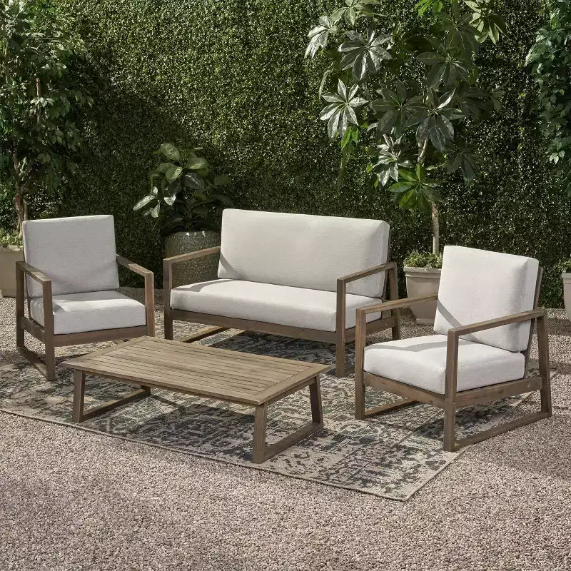 Set da conversazione per esterni 4 posti Christopher Knight Home Bringier in legno di acacia con cuscini resistenti all'acqua