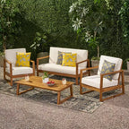 Set da conversazione per esterni 4 posti Christopher Knight Home Bringier in legno di acacia con cuscini resistenti all'acqua