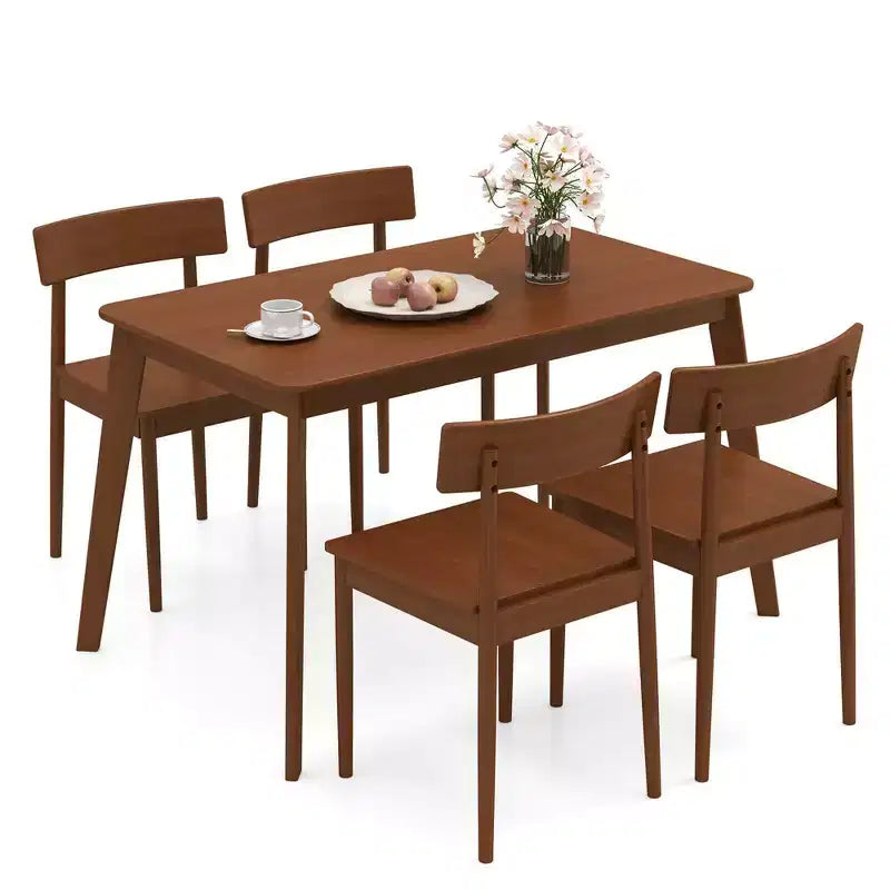 Set da pranzo Costway 5 pezzi, tavolo rettangolare da cucina e 4 sedie con struttura in legno di gomma