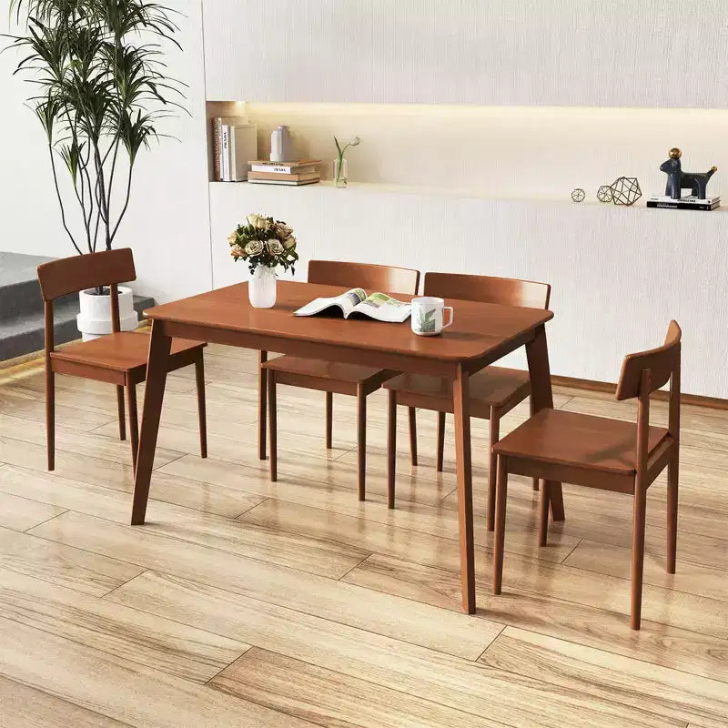 Set da pranzo Costway 5 pezzi, tavolo rettangolare da cucina e 4 sedie con struttura in legno di gomma