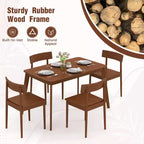 Set da pranzo Costway 5 pezzi, tavolo rettangolare da cucina e 4 sedie con struttura in legno di gomma
