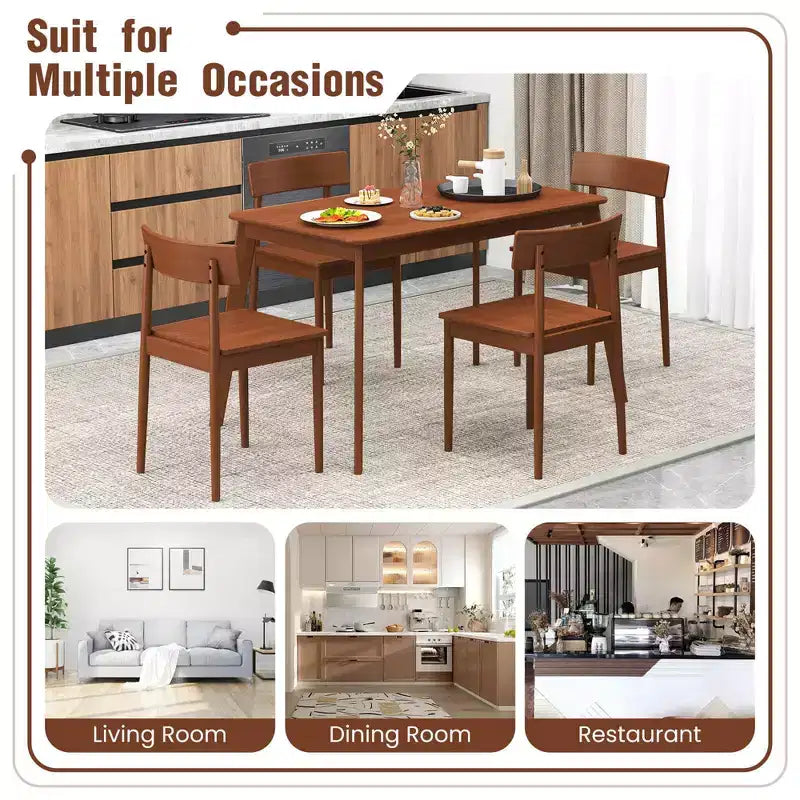 Set da pranzo Costway 5 pezzi, tavolo rettangolare da cucina e 4 sedie con struttura in legno di gomma