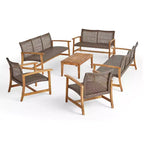 Set da conversazione Christopher Knight Home Hampton per esterni, composto da divano a 10 posti e divanetto in legno di acacia e vimini