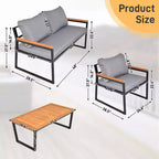 Set da conversazione Karl Home Patio da 4 pezzi in legno di acacia con braccioli e piano del tavolo, completo di cuscini