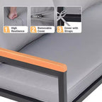 Set da conversazione Karl Home Patio da 4 pezzi in legno di acacia con braccioli e piano del tavolo, completo di cuscini