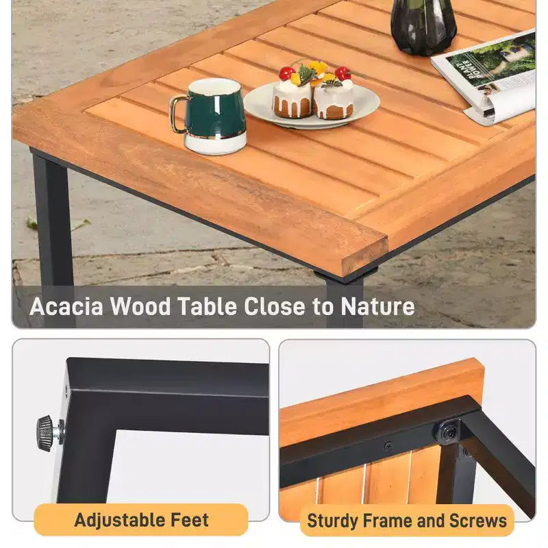 Set da conversazione Karl Home Patio da 4 pezzi in legno di acacia con braccioli e piano del tavolo, completo di cuscini