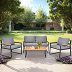 Set da conversazione Karl Home Patio da 4 pezzi in legno di acacia con braccioli e piano del tavolo, completo di cuscini