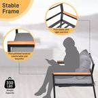 Set da conversazione Karl Home Patio da 4 pezzi in legno di acacia con braccioli e piano del tavolo, completo di cuscini