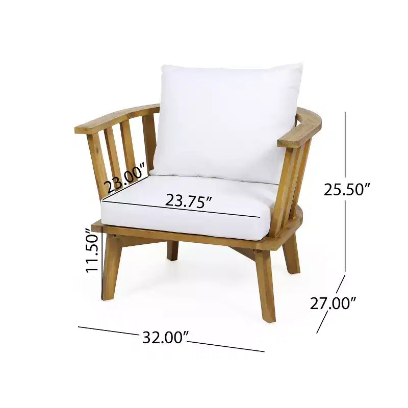 Set composto da poltrona club e tavolino da esterno GDFStudio Lorie in legno di acacia con cuscini, teak/bianco