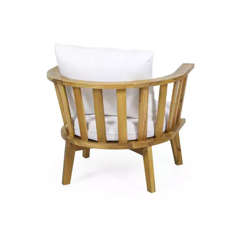Set composto da poltrona club e tavolino da esterno GDFStudio Lorie in legno di acacia con cuscini, teak/bianco