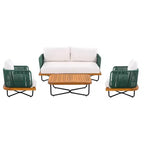 Set di Sedute Imbottite da Esterno Christopher Knight Home Galen a 4 Pezzi in Corda Intrecciata, Acacia e Struttura in Ferro