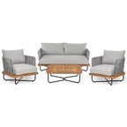 Set di Sedute Imbottite da Esterno Christopher Knight Home Galen a 4 Pezzi in Corda Intrecciata, Acacia e Struttura in Ferro