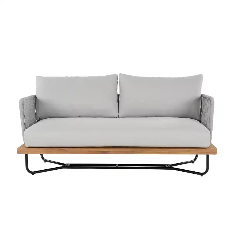 Set di Sedute Imbottite da Esterno Christopher Knight Home Galen a 4 Pezzi in Corda Intrecciata, Acacia e Struttura in Ferro